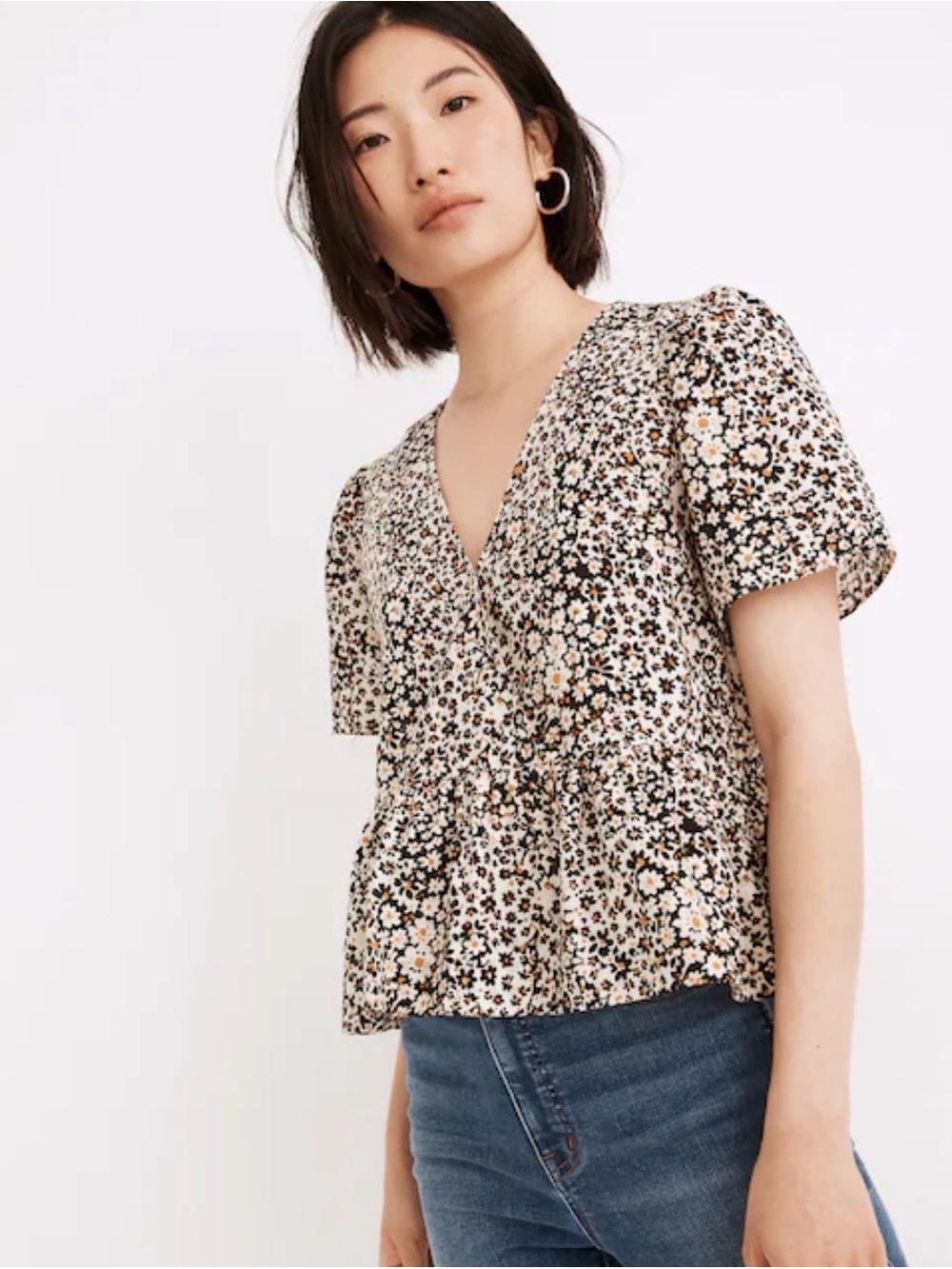 Madewell Courtyard Ruffle-Hem Top in Playground Posies NWT current